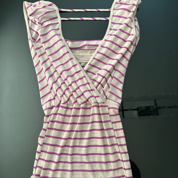 Charlotte Russe Purple and Cream Slouch Neck Striped Top - Picture 6 of 6